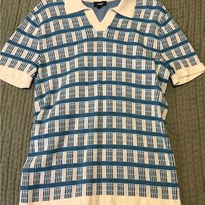 Express Blue and White Knitted Checkered Shirt
